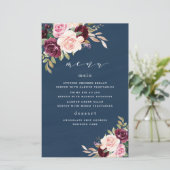 Blue Burgundy Gold Blush Wedding Menu Cards (Stehend Vorderseite)