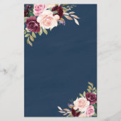 Blue Burgundy Gold Blush Wedding Menu Cards (Rückseite)