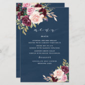 Blue Burgundy Gold Blush Wedding Menu Cards (Vorne/Hinten)