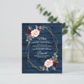 Blue Burgundy Gold Blush Wedding Menu Cards (Stehend Vorderseite)