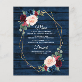 Blue Burgundy Gold Blush Wedding Menu Cards