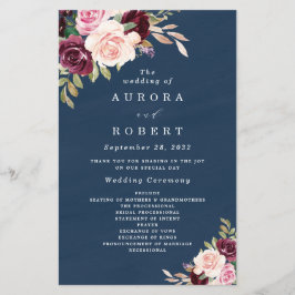 Blue Burgundy Gold Blush Weddingprogramme