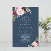 Blue Burgundy Gold Blush Weddingprogramme (Stehend Vorderseite)