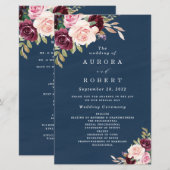 Blue Burgundy Gold Blush Weddingprogramme (Vorne/Hinten)