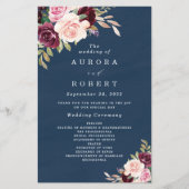 Blue Burgundy Gold Blush Weddingprogramme (Vorderseite)