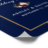 Blue Burgundy Gold Floral Wedding Custom Poster (Ecke)