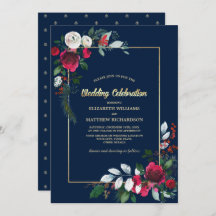 Blue Burgundy Gold Floral Wedding