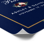 Blue Burgundy Gold Floral Wedding Hot Chocolate Poster (Ecke)