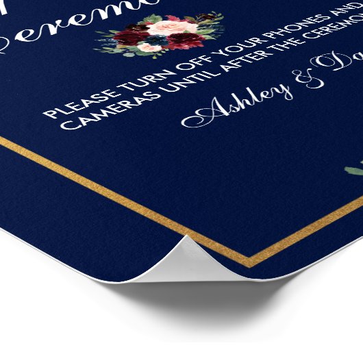 Blue Burgundy Gold Floral Wedding Unplugged Poster (Ecke)