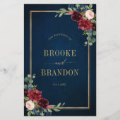 Blue Burgundy Gold Geometric Wedding Program (Vorderseite)
