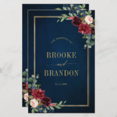 Blue Burgundy Gold Geometric Wedding Program (Vorne/Hinten)