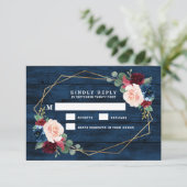 Blue Burgundy Gold Pink Wedding RSVP Cards (Stehend Vorderseite)