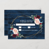 Blue Burgundy Gold Pink Wedding RSVP Cards (Vorne/Hinten)