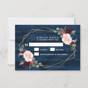 Blue Burgundy Gold Pink Wedding RSVP Cards Karte
