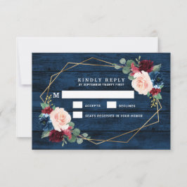 Blue Burgundy Gold Pink Wedding RSVP Cards Karte