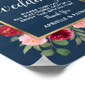 Blue Burgundy Gold Unplugged Wedding Sign Poster (Ecke)