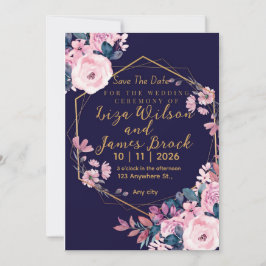 Blue Burgundy Navy Gold Blush Pink Wedding Einladung