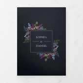 Blue Burgundy Olive Blätter Hochzeit Dreifach Gefaltete Einladung (Cover)