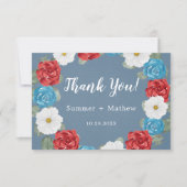 Blue Burgundy Painted Peony Wedding Danke Card (Vorderseite)