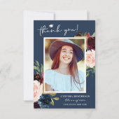 Blue Burgundy Red Blush Abschluss Foto Dankeskarte (Vorderseite)