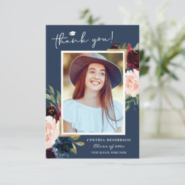 Blue Burgundy Red Blush Abschluss Foto Dankeskarte