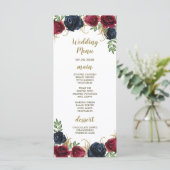 Blue Burgundy Rustic Boho Wedding Menu Cards Menükarte (Stehend Vorderseite)