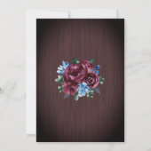Blue Burgundy String Lights Floral Wood Wedding Einladung (Rückseite)