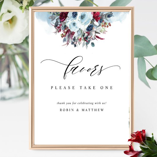 Blue Burgundy und Red Floral Gastgeschenk Hochzeit Poster