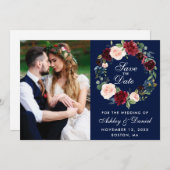 Blue Burgundy Watercolor Blumenzeremonie Save The Date (Vorne/Hinten)