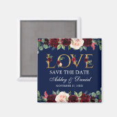 Blue Burgundy Watercolor Floral Liebe Save the Dat Magnet (Vorderseite/Rückseite)