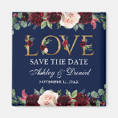 Blue Burgundy Watercolor Floral Liebe Save the Dat Magnet (Vorne)