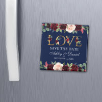 Blue Burgundy Watercolor Floral Liebe Save the Dat