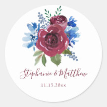 Blue Burgundy Watercolor Floral Wedding