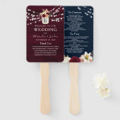 Blue Burgundy Wedding Program Hand Fan Fächer (Vorne und Hinten)