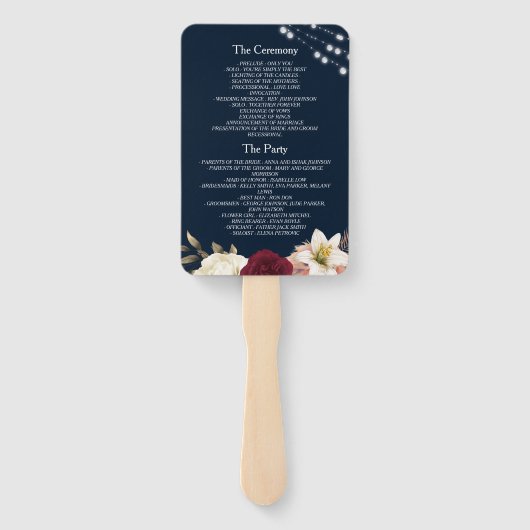Blue Burgundy Wedding Program Hand Fan Fächer (Rückseite)