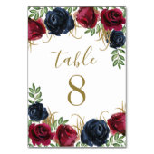 Blue Burgundy Wedding Tischnummer Cards (Vorderseite)
