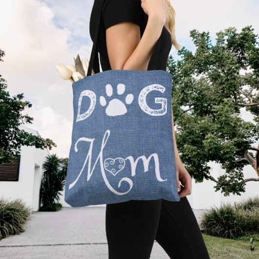 Blue Burlap Hund Mama Tote Bag Tasche