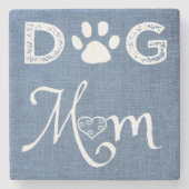 Blue Burlap Hund Mama Untersetzer (Vorderseite)