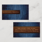 Blue Burlap Linen Rustic Jute Look Leather Visitenkarte (Vorne/Hinten)