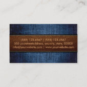 Blue Burlap Linen Rustic Jute Look Leather Visitenkarte (Rückseite)