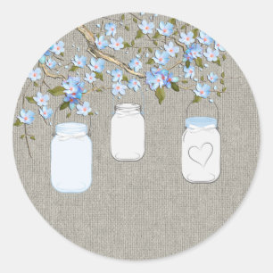 Blue Burlap Mason Jar Runder Aufkleber