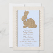 Blue & Burlap Rustic Bunny Oaster Baby Dusche Einladung (Vorderseite)