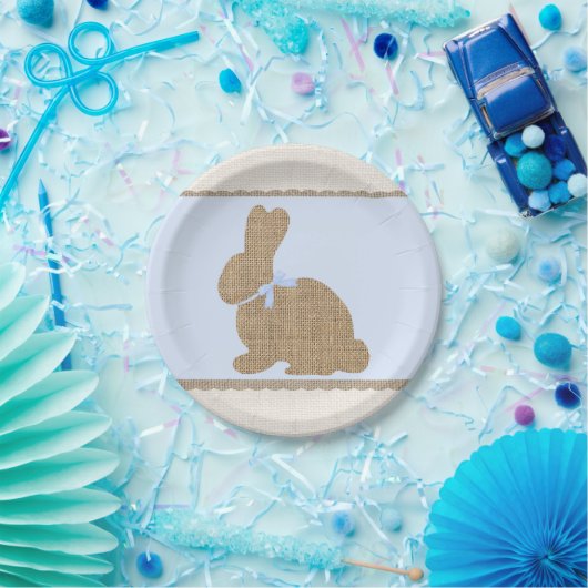 Blue & Burlap Rustic Bunny Oaster Baby Dusche Pappteller (Party)