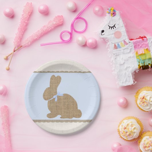 Blue & Burlap Rustic Bunny Oaster Baby Dusche Pappteller (Party)