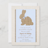 Blue & Burlap Rustic Bunny Oster 1. Geburtstag Einladung (Vorderseite)