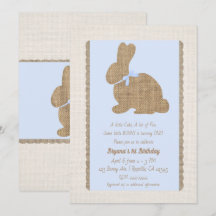 Blue & Burlap Rustic Bunny Oster 1. Geburtstag