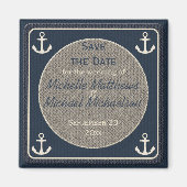 Blue Burlap Ship's Anchor Nautical Save the Date Magnet (Vorne)