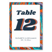 Blue Burnt Orange Wavy Moderne Retro Groovy Weddin Tischnummer (Vorderseite)