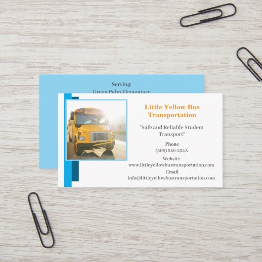 Blue Bus Driver Yellow School Bus Business Card Visitenkarte (Vorderseite/Rückseite Beispiel)