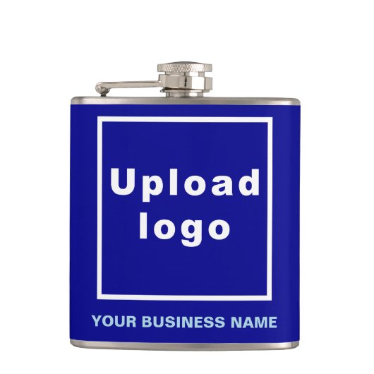 Blue Business Brand auf Vinyl Wrapped Flask Flachmann (Vorderseite)